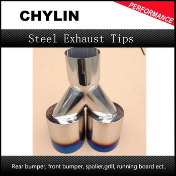 

2015 New Super Quality Stainless Steel 1 to 2 Dual Pipe Exhaust System Silver Blue Muffler Universal Car Automobile Tip Pipes