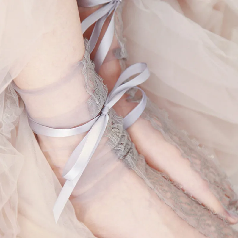 Модные женские кружевные носки прозрачные с бантом Sox|lace socks|mesh sockssocks fashion |