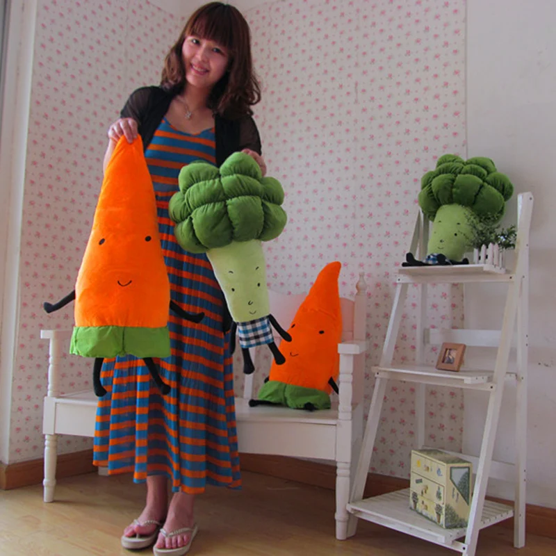 Vente 35 cm 70 cm simulation de fruits et légumes carotte brocoli jouets en peluche oreiller créatif