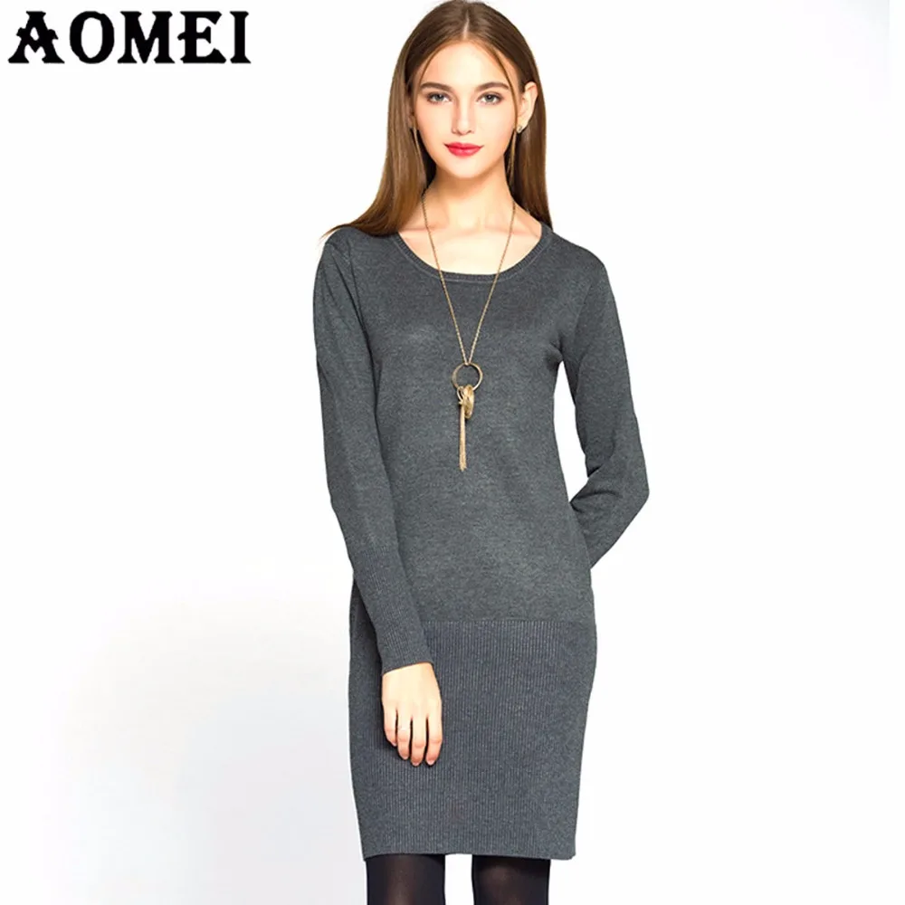 Women Winter Sweater Dresses Jumper Slimming fit Warm Crochet Knee