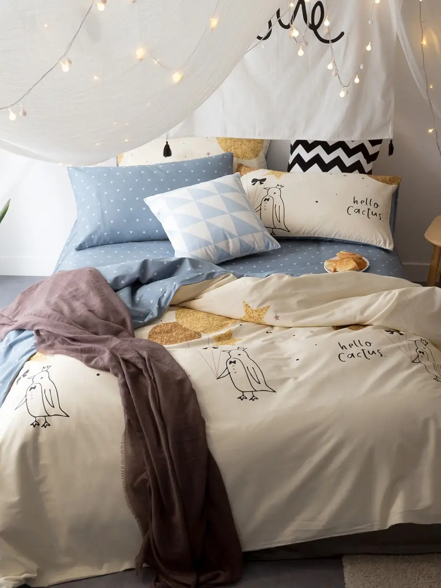 

4Pcs Bedclothes Set Simple Likable Comfortable Cotton Bedding Set