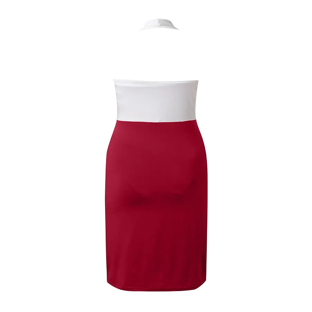 MUQGEW Maternity Dress Women Summer Sleeveless Halter Clothes for Pregnant Casual Loose Patchwork Dresses Pregnancy Dress S-5XL