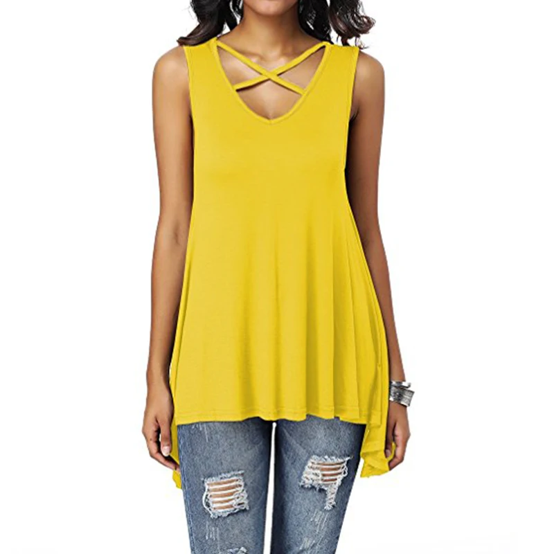 Summer Women Sleeveless Cross Vest V Neck Casual Holiday Blouse Tops T-shirt New