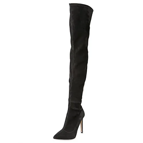 NancyJayji/женские зимние черные замшевые ботфорты на высоком каблуке с острым носком женская обувь zapatos botas mujer размера плюс 4-16 - Цвет: Black
