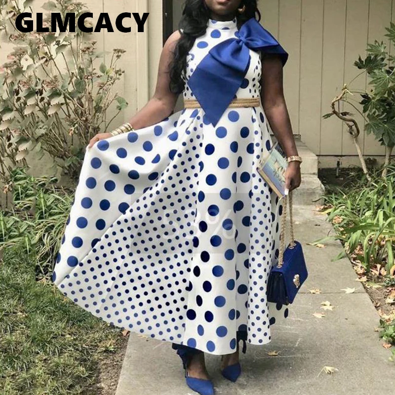 

Women Summer Sleeveless Polka Dot Printed Maxi Dress Sweet Chic Streetwear Elegant Evening Party Dresses Vestidos
