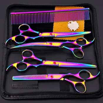 

Hot Sale Pet Hair Cut Colorful Scissors Clippers Flat Tooth Cut Pets Beauty Tools Set Kit Dogs Grooming Hair Cutting Scissor Set