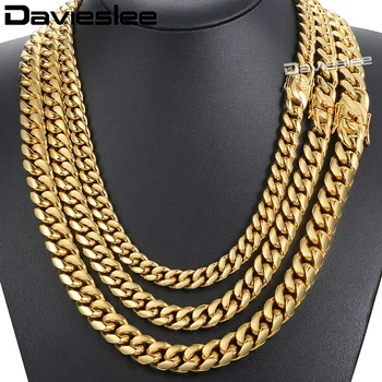 

Davieslee Miami Curb Cuban Mens Necklace Chain 316L Stainless Steel Gold Silver Color 8/12/14mm DHNM19