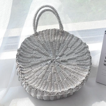 

Female Round Weave Straw Bale Beach Bohemian Circle Handmade Summer Pack Retro Point Gold Silver Crossbody Bag