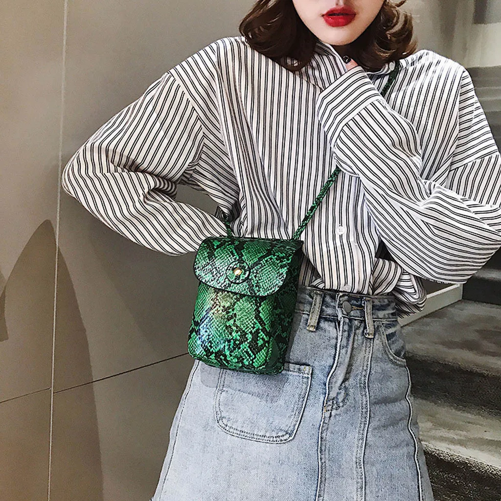 

Women Outdoor Hasp Green Snake Printed Cross Body Bags Casual Phone Bag Serpentine Messenger Bag Chest Bag Femenino Bolsa