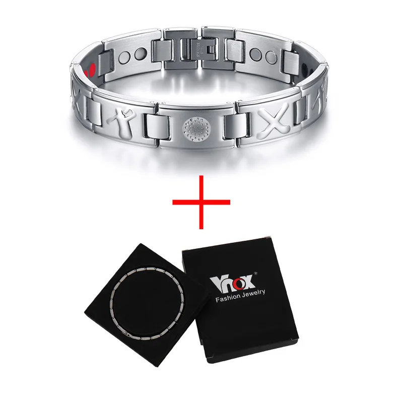Vnox Men's Bio 4 Elements Energy Magnetic Bracelet Healing Stainless Steel Golf Bracelets Drop-Shipping Health Care Jewelry - Окраска металла: Bracelet