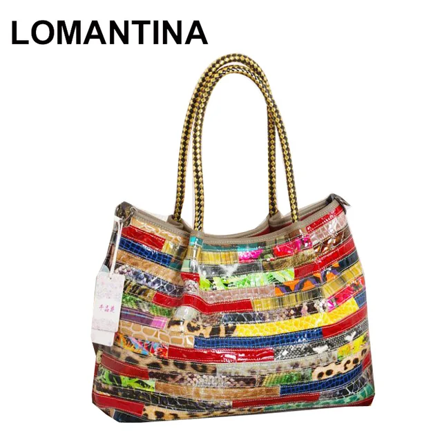 Lomantina Brand Fashion Style New Patent Leather Handbags Patchwork Lomantina Brand Fashion Style New Patent Leather Handbags Patchwork Colorful Snake Print Tote Women Messenger Bag