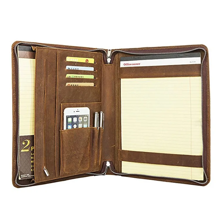 

New leather folder leather multi-function manager folder zipper business folder A4 folder leather portfolio
