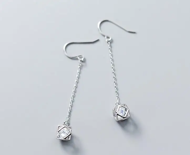 

Authentic 100% REAL. 925 Sterling SIlver Fine Jewelry cz zirconia into the Hollow Geometric Hook dangle Earrings GTLE2193