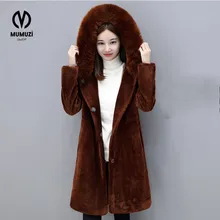 Newest Velour Coat Hooded Winter Jacket Women Korean Style Mid Long Velvet Parka Thicken Slim Warm