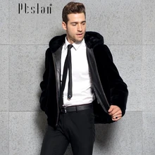 Ptslan 2016 Men s Sheep fur Jacket Zipper Closure Jacket Wool Coat