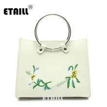 ETAILL Floral Embroidered Totes with Circular Handle Female High Quality PU Leather Tote Bag Fashion Top-Handle Bag Bolsos Mujer