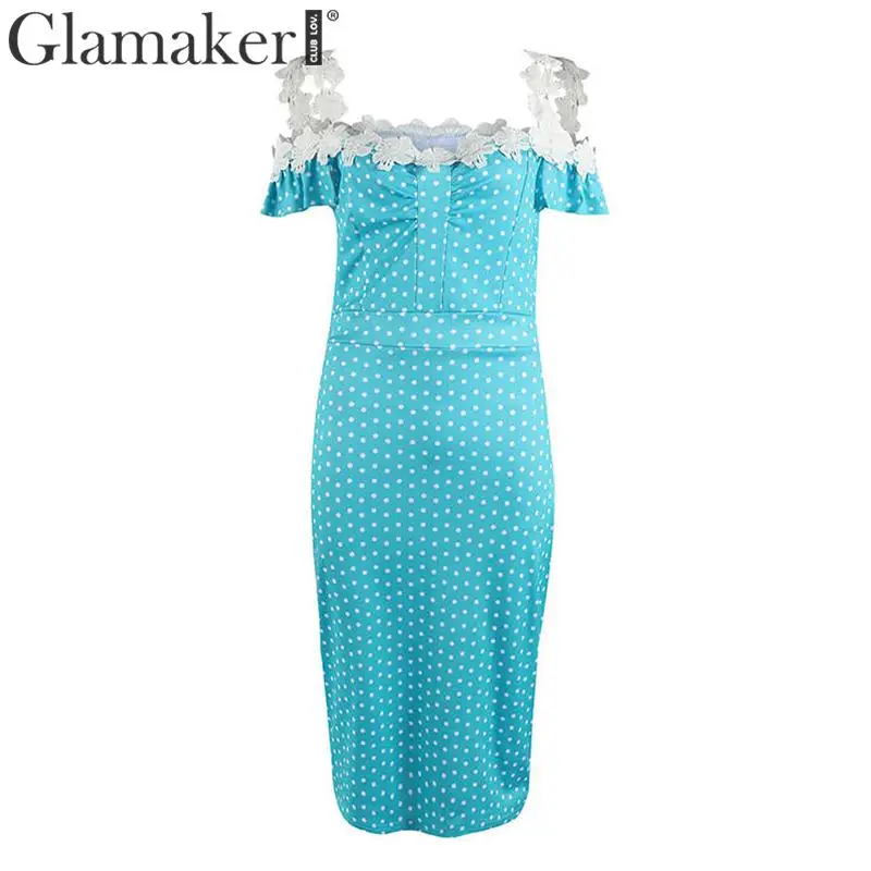 Glamaker, кружевное Макси облегающее платье в горошек, женское летнее длинное платье с открытыми плечами, элегантное женское платье с оборками, вечерние платья для клуба, vestidos