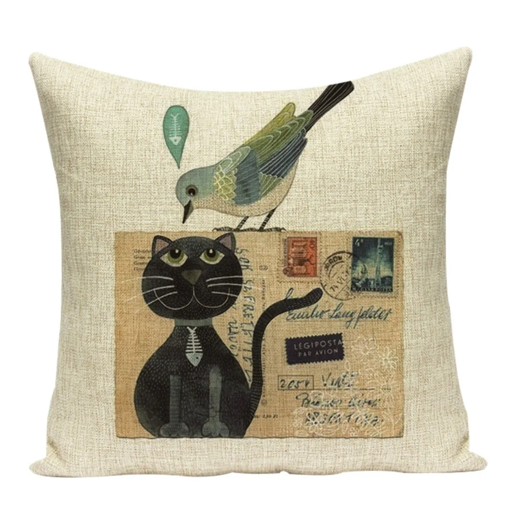 أفضل بيع الكرتون لطيف القط غطاء من الكتان للوسائد 45X45 سنتيمتر المخدة مكتب المنزل الديكور المخدة أريكة Cojines