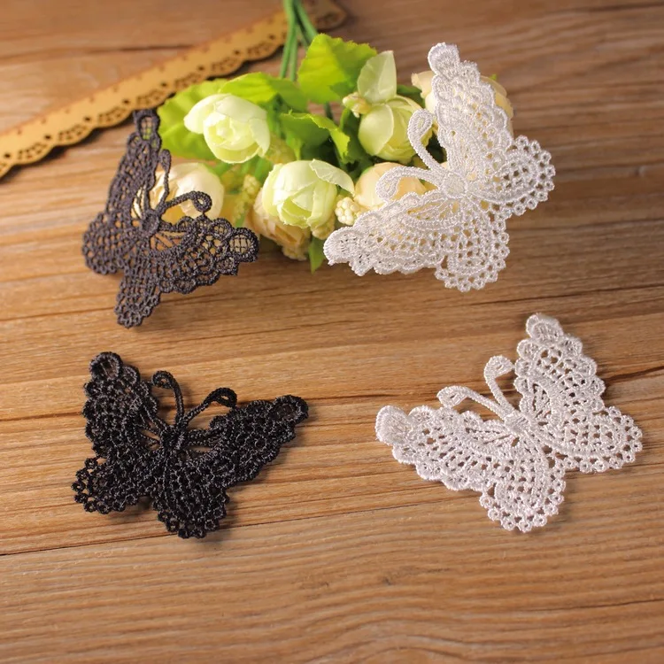 

Lace clothing accessories exports fine white bow soluble lace embroidery 6.5cm*5cm 1piece