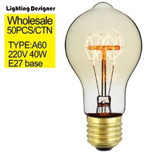 50 штук/картонная коробка Декор лампочки edison прозрачные лампочки в винтажном стиле лампа накаливания A60 220 В 40 Вт E27 база спираль четыре петли canbon