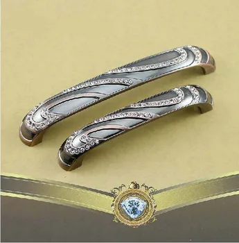 

128mm red bronze diamond furniture door handles antique copper kitchen cabinet wardrobe pull 5" glass crystal dresser handle