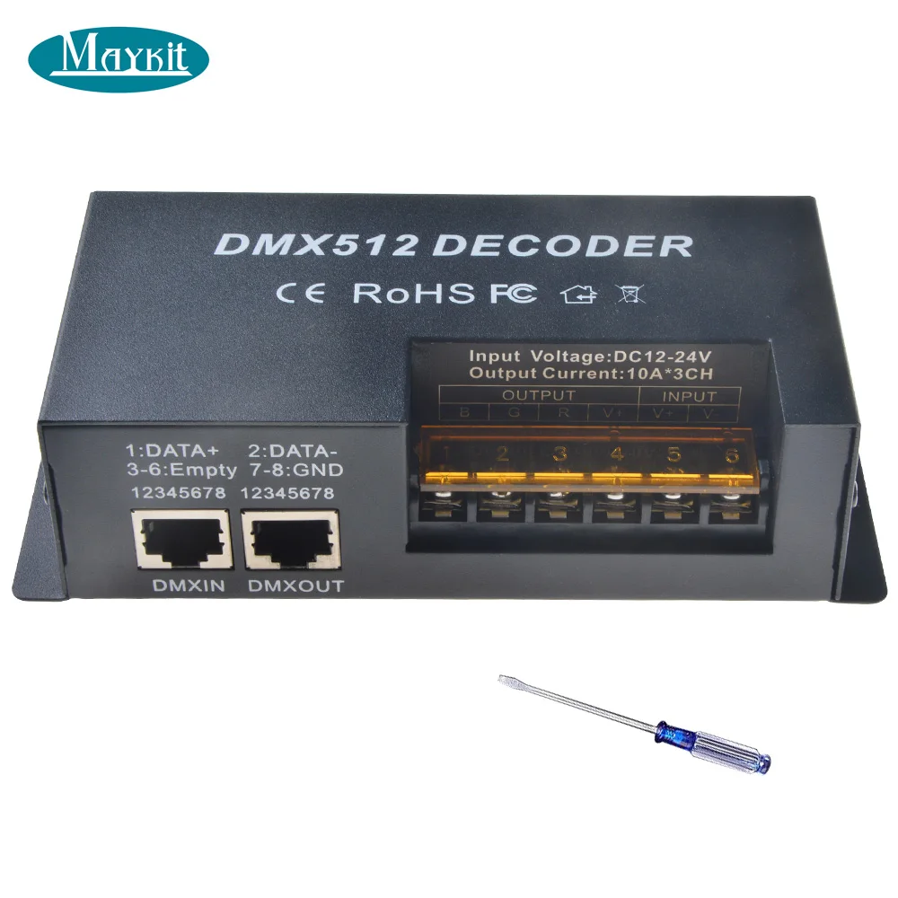 Maykit 3 канала * 10A DMX 512 светодиодный RGB контроллер декодер использует для детской