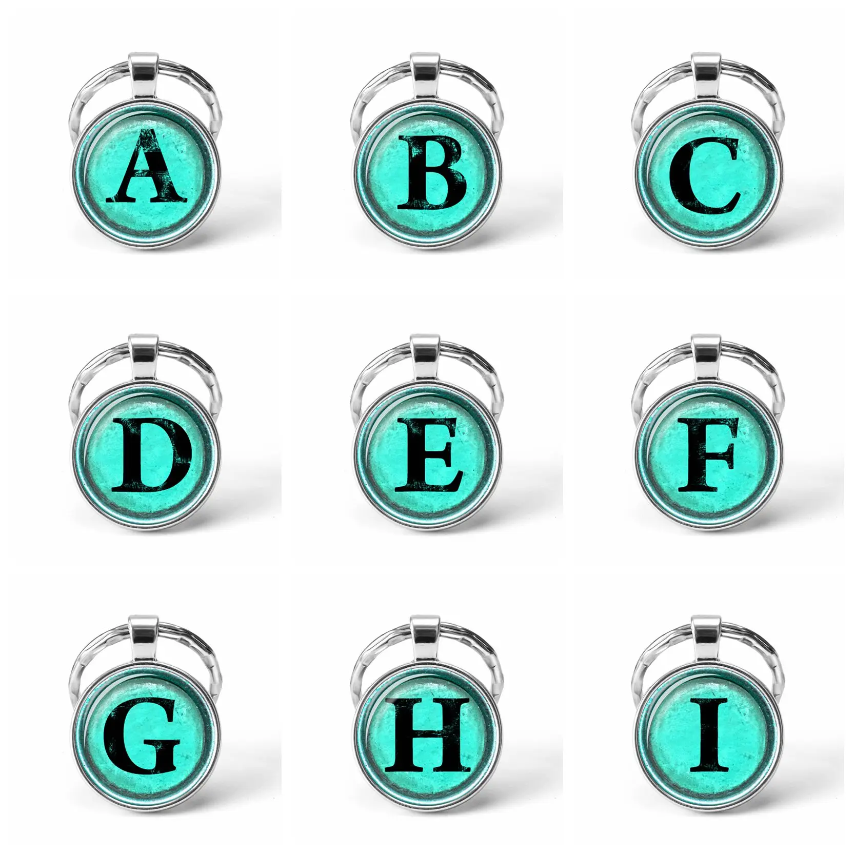 

26 Alphabet Glass Cabochon Pendant Fashion Keychain Jewelry Accessories Car Keyring Silver Plated Key Chains Women Men Best Gift