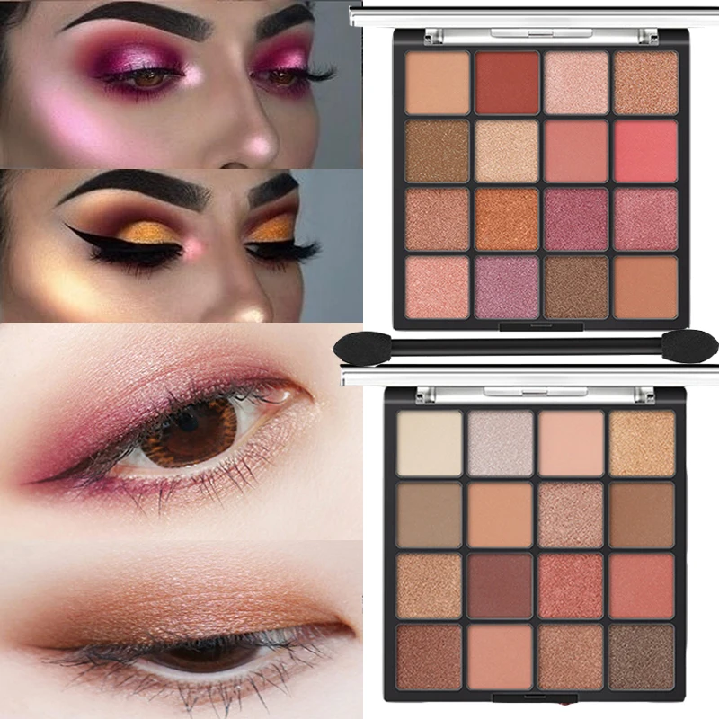 

Matte Eyeshadow Palette Shimmer Pigment 16 Colors Nude Professional Eye Makeup Long Lasting Pink Peach Eye Shadow Palette
