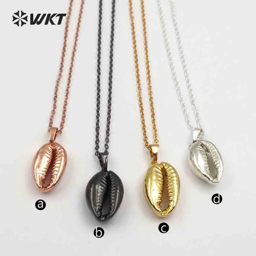 

WT-JN046 WKT Natural Cowrie Shell In Full Rose Gold, Gun Black, Silver, Gold Electroplated Pendant Necklace Special Gift
