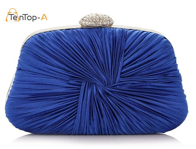 

free shipping Women's Drape Satin Evening Bag Bride Pouch Dinner Bag Folded Satin Wrist Clutch With Chain NO3039