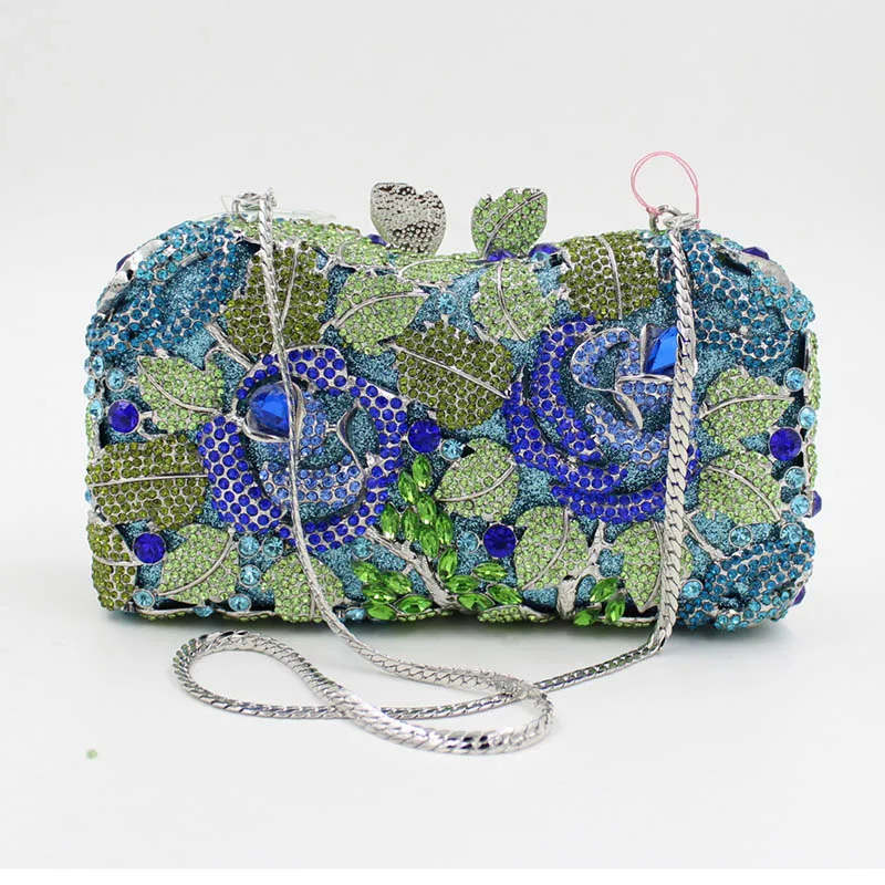 

Women Luxury Rhinestone Clutch Evening Handbag Ladies Crystal Wedding Purses Dinner Party Bag Fashion Flower Mini Purse New