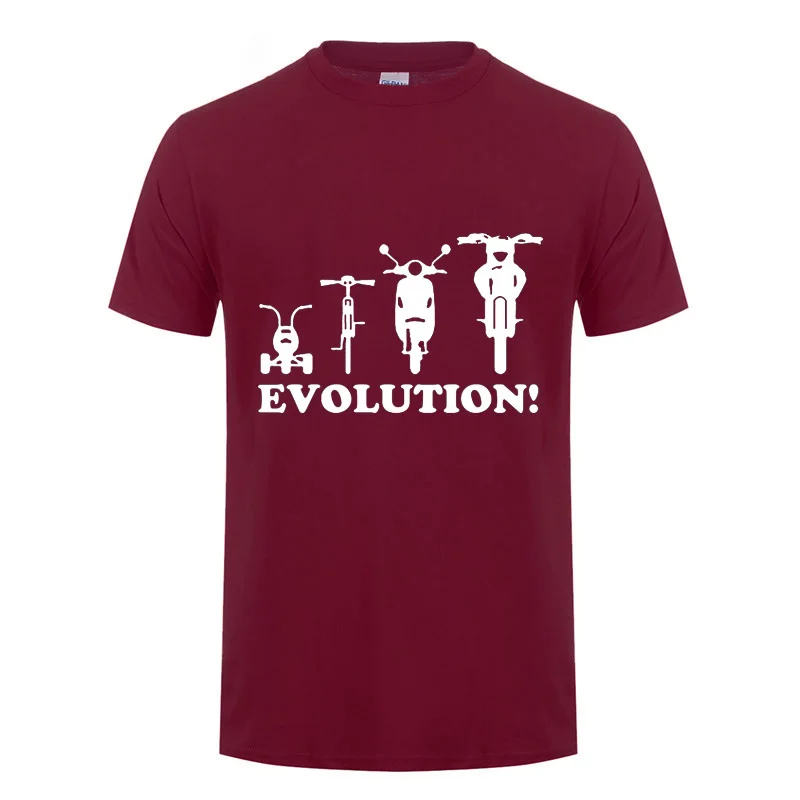 Эволюция трехколесного велосипеда, мопеда, мотоцикла, забавная футболка для молодых мужчин, о-образный вырез, короткий рукав, хлопковая футболка, летние топы, футболка - Цвет: Wine Red