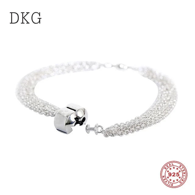 

Genuine 100% 925 Sterling Silver Chain Tassel Fixed Buckle Bracelet Fit for Women's Charm Bracelet DIY Jewelry
