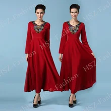 057 Hot sale ladies round neck muslim font b abaya b font long sleeve font b