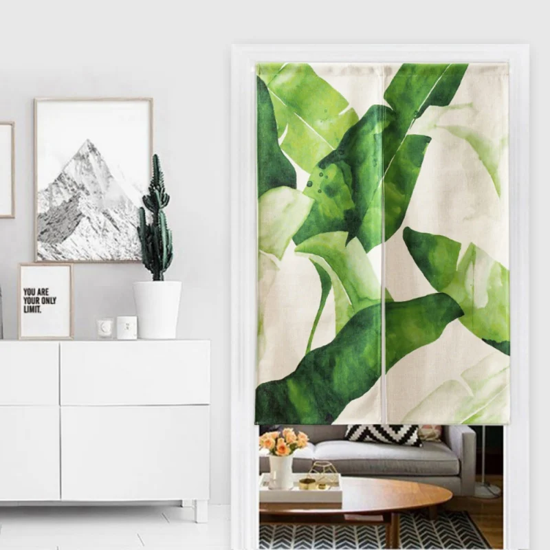 Для Домашний декор с рисунком растений с принтом из зеленых листьев японский стиль Норен дверная занавеска висячий гобелен T