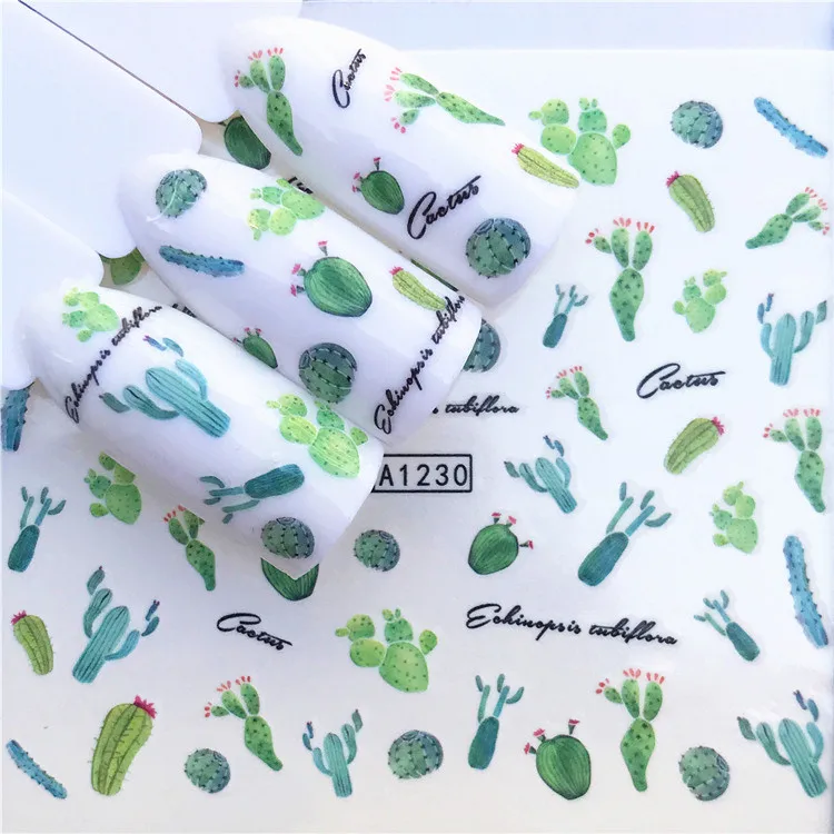 

1 pcs Nail Stickers Succulent plants Water Decal Ocean Cat Plant Pattern 3D Manicure Sticker Nail Art Decoration m3N5