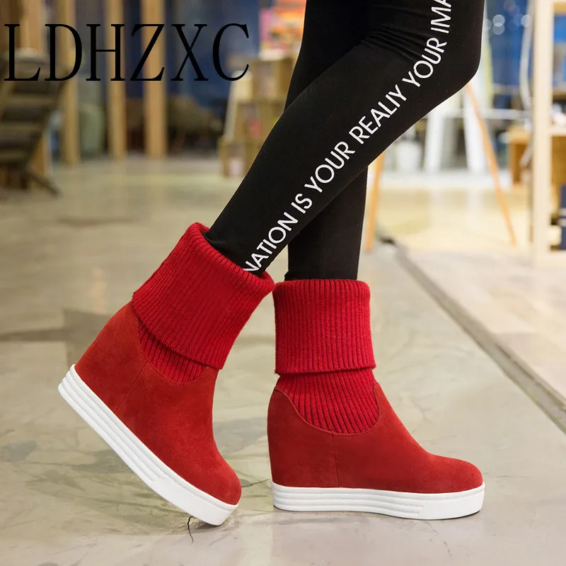 

LDHZXC Boots Women Platform Heels PU Leather Short Plush Out Door High Heels Ankle Boots Round Toe Ladies Boots Size 34-43