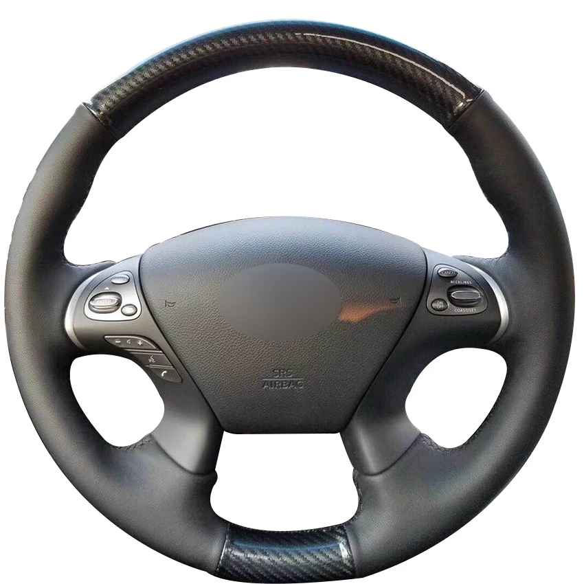 Carbon Fiber Leather Black Leather Car Steering Wheel Cover for