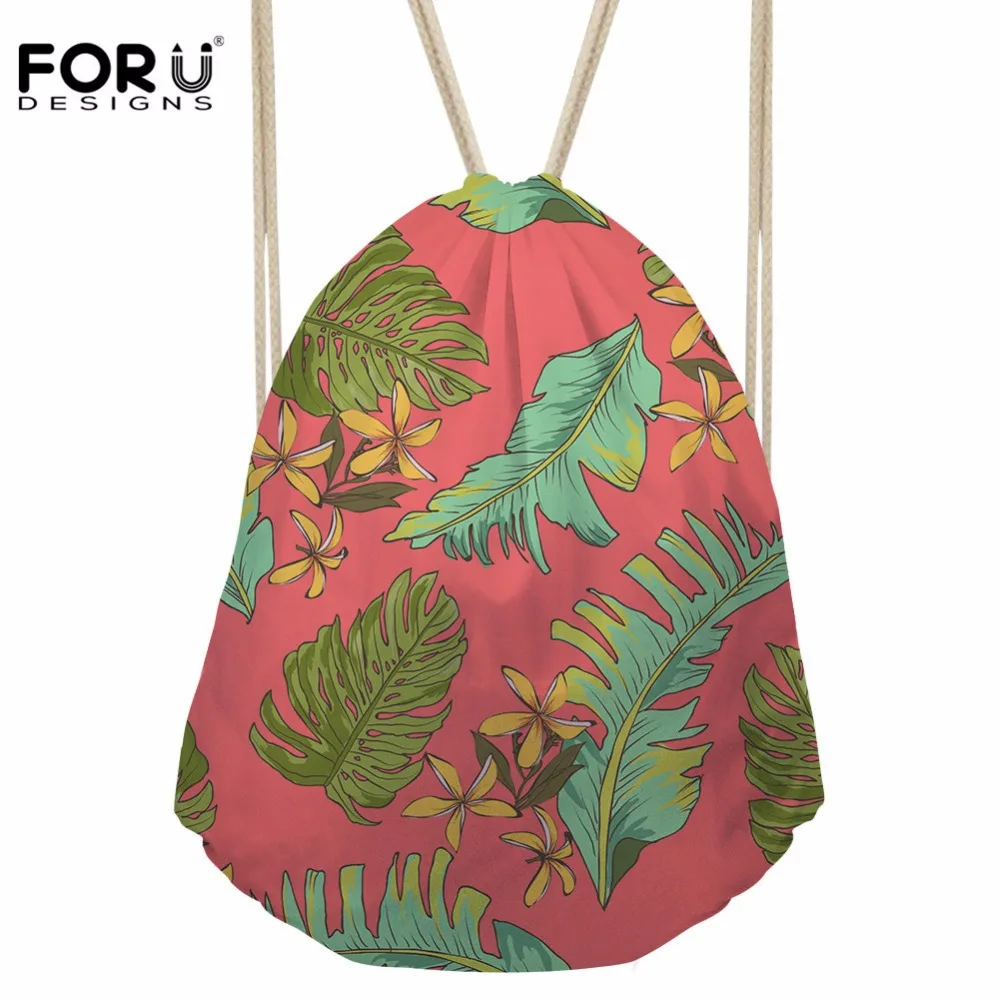 Forudesigns Для женщин листья узор Drawstring Сумка Женщины моды-рюкзак для путешествий Обувь для девочек Детская школьная Вышивка Крестом Пакет Bolsos