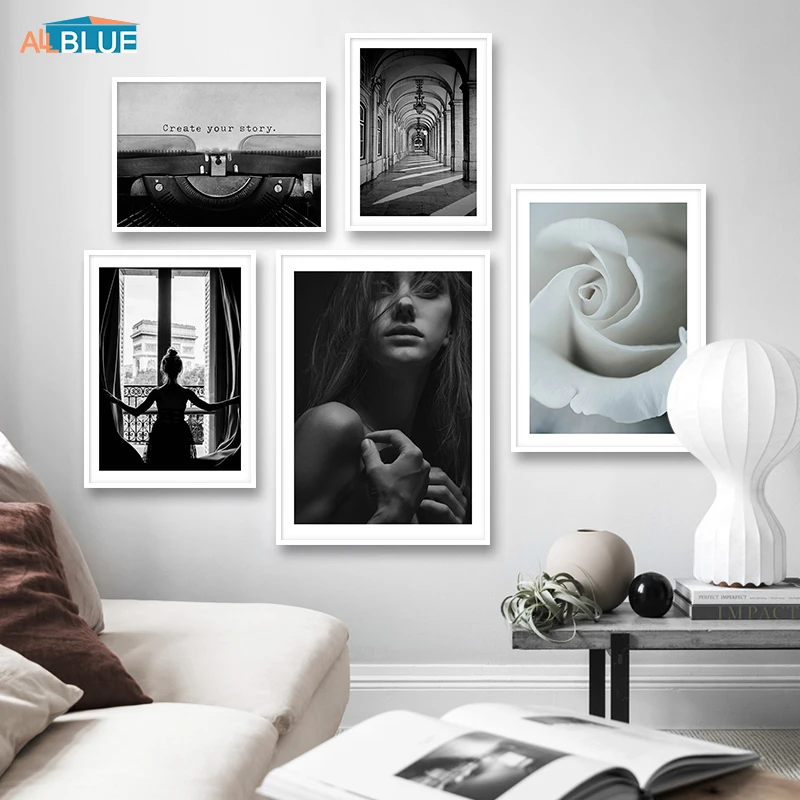 Reed Rose Canvas Poster Prints Flower Wall Art Black And White Painting Girl Wall Picture For Living Room Nordic Decoration Home