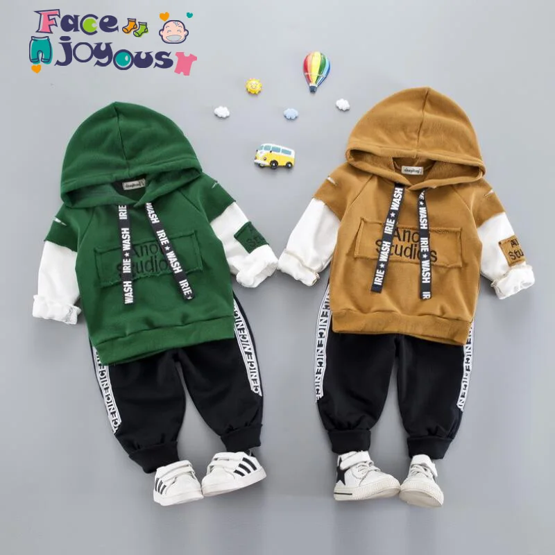 

2019 Autumn Baby Boy Clothing Set Girl Hooded 2 Pieces Suit Long Sleeve Strip Sport Suit For Girls Boy Children Cotton Clothes
