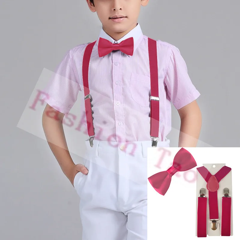 Комплект из 2 предметов, розовый, однотонный, Детский галстук-бабочка, Детский галстук-бабочка, подтяжки на подтяжках, свадебные аксессуары, Wtr0003a09 - Цвет: Rose