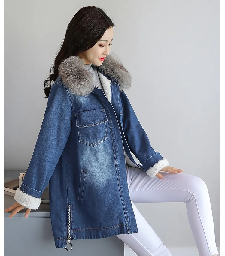 UHYTGF модная зимняя джинсовая куртка больших размеров женская длинная парка Теплая Верхняя одежда из плотного флиса Свободная джинсовая куртка Женская M-3XL 970