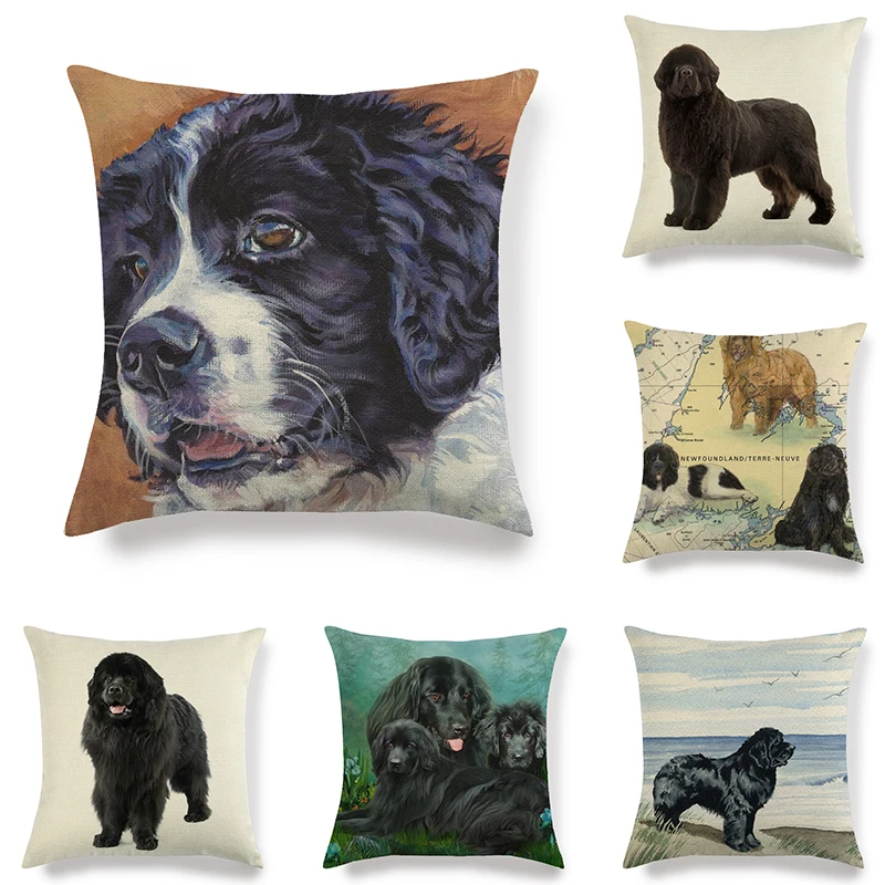 

45cm*45cm NEWFOUNDLAND DOG linen/cotton throw pillow covers couch cushion cover home decorative pillow covers