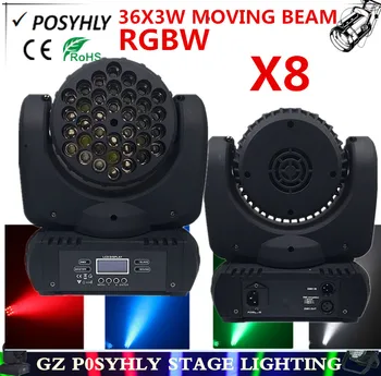 

8pcs / 36X3W moving head beam light RGBW dmx512 control led spotlights professional dj equipment