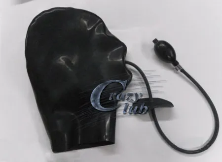 

Crazy club_100% pure natural Latex Fetish Black Latex Hood With Inflatable Plug Rubber fetish Mask Custom Plus Size Hot Sale
