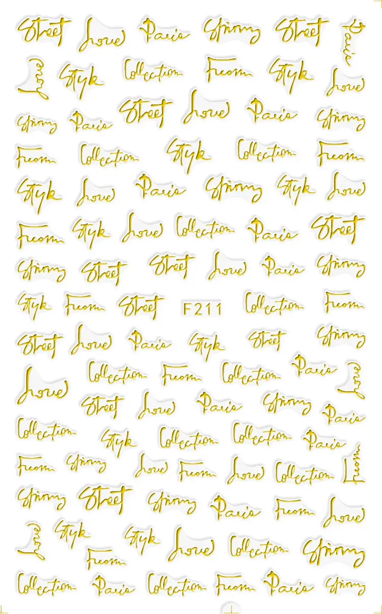 1 Sheet 3D Unique Cursive Script English Letter Word Design Adhesive Nail Art Stickers Decorations DIY Salon Tips F211#