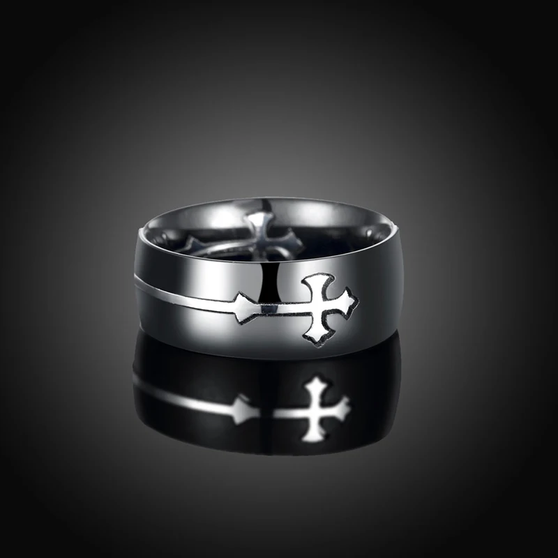 Cool Cross Ring For Men Black Stainless Steel Boy Ring Brushed Cross Male Rings Fashion Jewelry Free shipping
