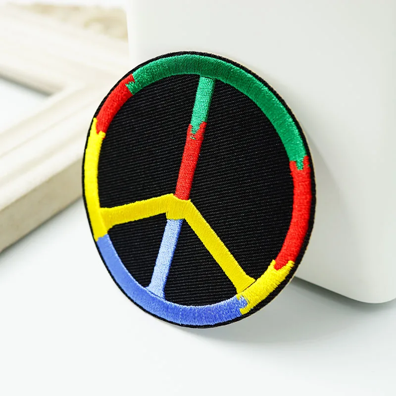 

World Peace (Size:7.5x7.5cm) Iron On Embroidered Patch For Cloth Cartoon Badge Patches Garment Appliques DIY Accessory Hippie
