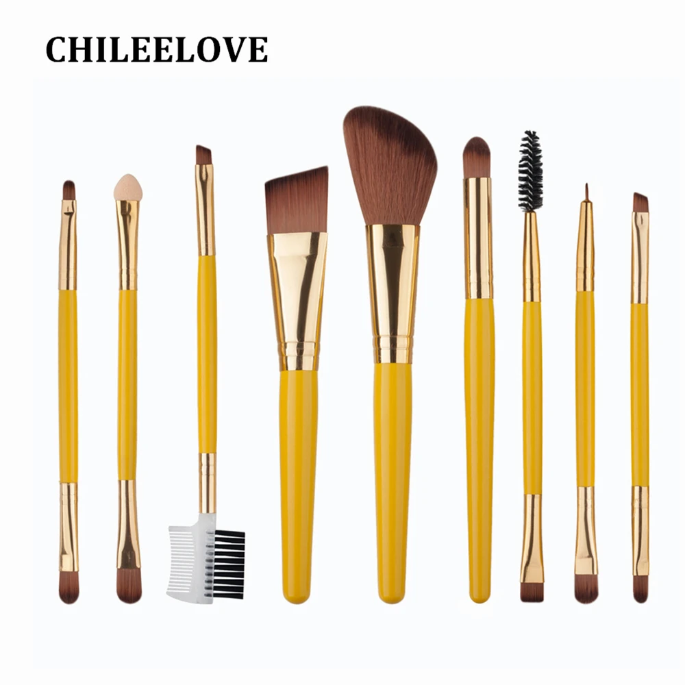 

CHILEELOVE 9 Pcs/set Beauty Tools Eye shadow Eyebrow Eyeliner Nasal Shadow Cosmetic Blusher Blush Lip Makeup Brush kit
